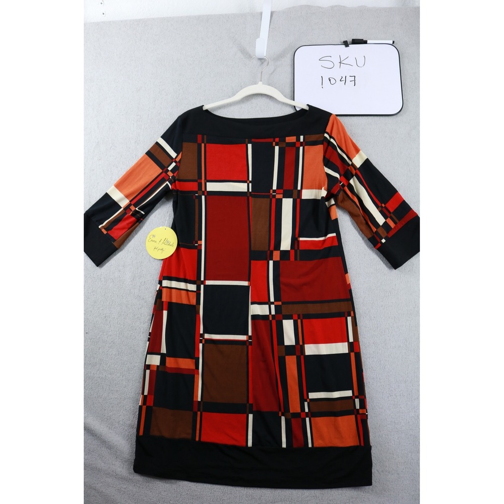Emma & Michele Dress Womens M Multi Geometric 3/4 Sleeve Boat Neck Shift 20355